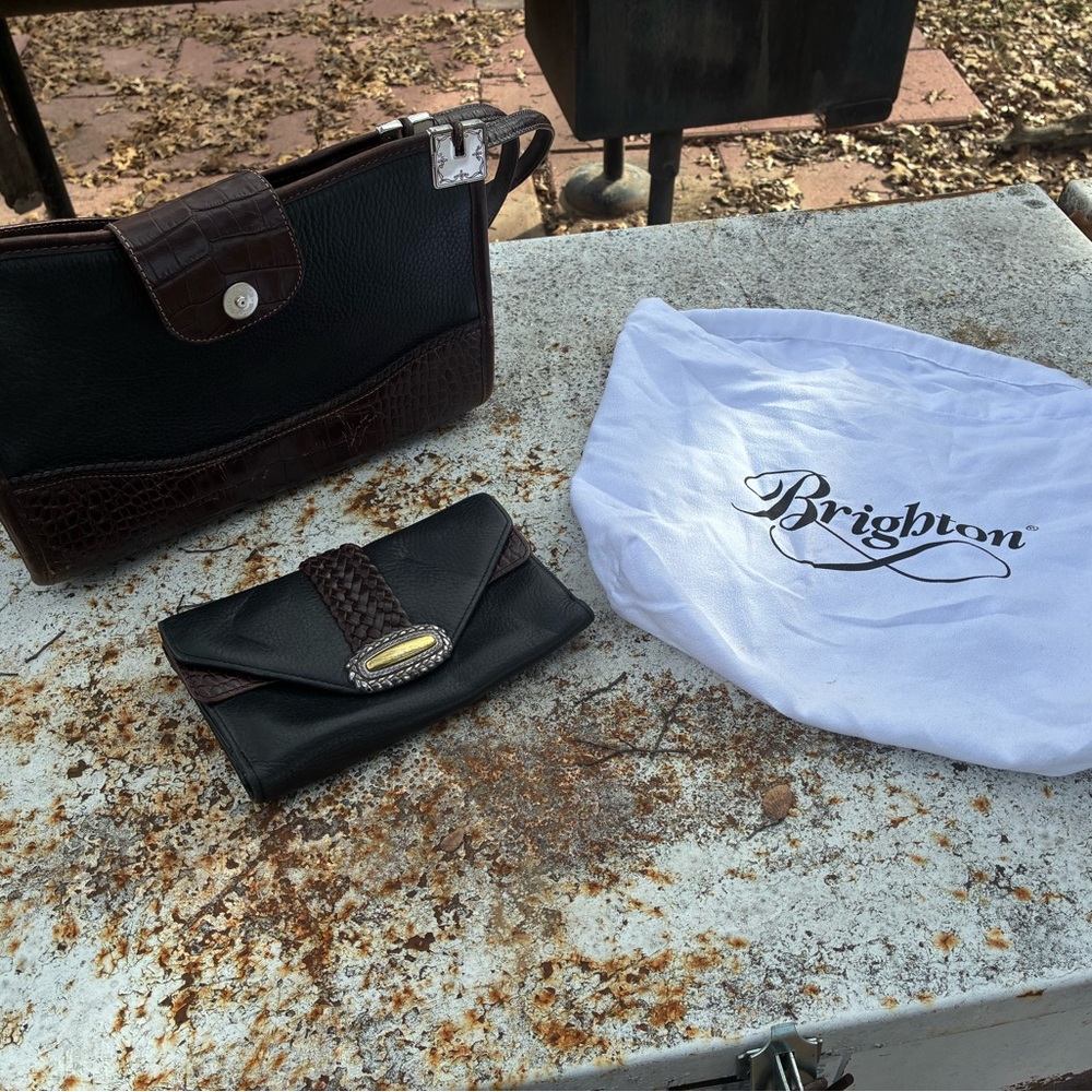 Brighton Black and Brown Leather Bag Set